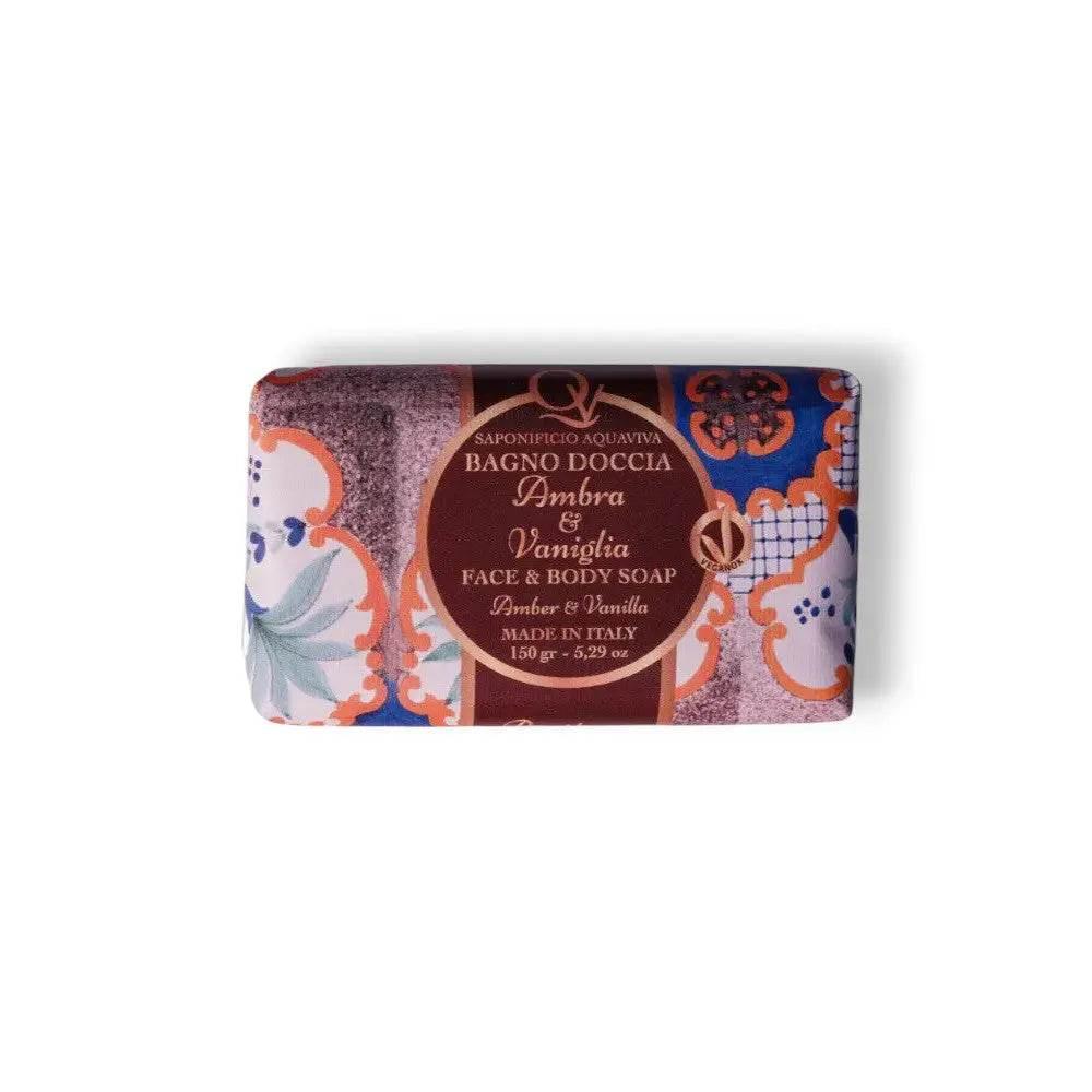 Italienische Gesichts- und Körperseife Ambra & Vaniglia, 150g, mit orientalischem Design und Amber-Vanille-Duft